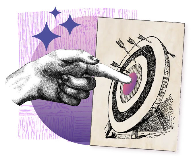 Goals illustration: an engraved hand pointing at a target.